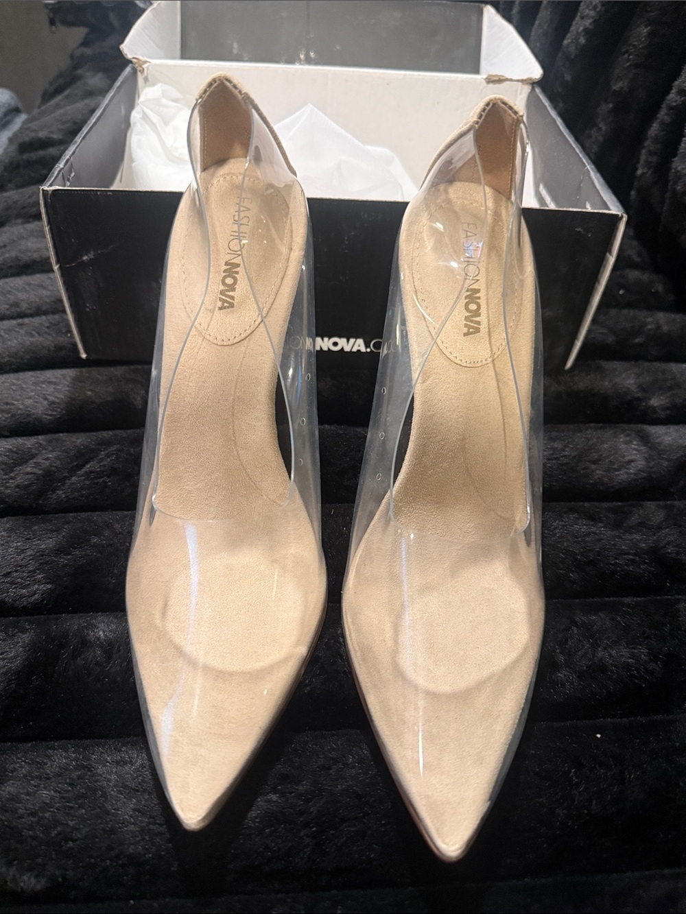 Fashion Nova Nude Clear Pointed D'Orsay Heels